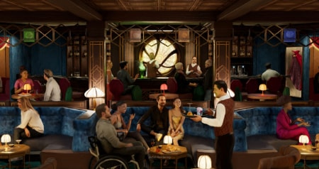An artist rendering of The Sanctum lounge on the Disney Destiny