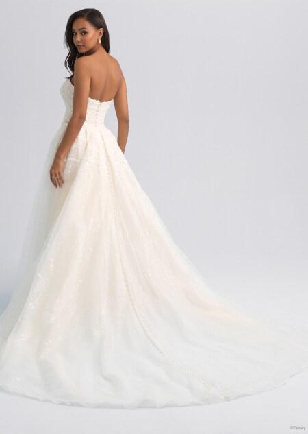 The back of a strapless wedding dress inspired by Pocahontas
