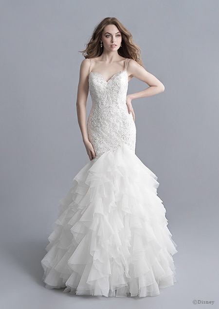 A woman wearing the Ariel wedding gown from the 2020 Disney Fairy Tale Weddings Platinum Collection