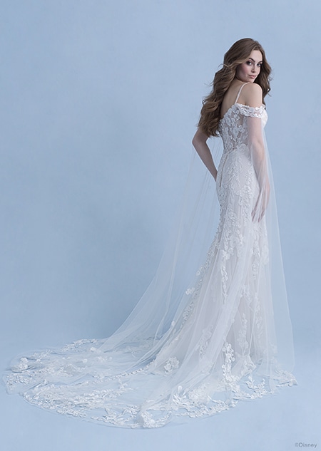 Backside view of a woman in the Rapunzel wedding gown from the 2021 Disney Fairy Tale Weddings Collection