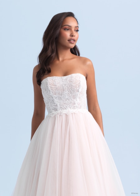 The back of a strapless wedding dress inspired by Tiana from The Princess and the Frog The back of a strapless wedding dress inspired by Tiana from The Princess and the Frog