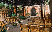 Chairs lined up in a covered courtyard at Disney’s Animal Kingdom theme park