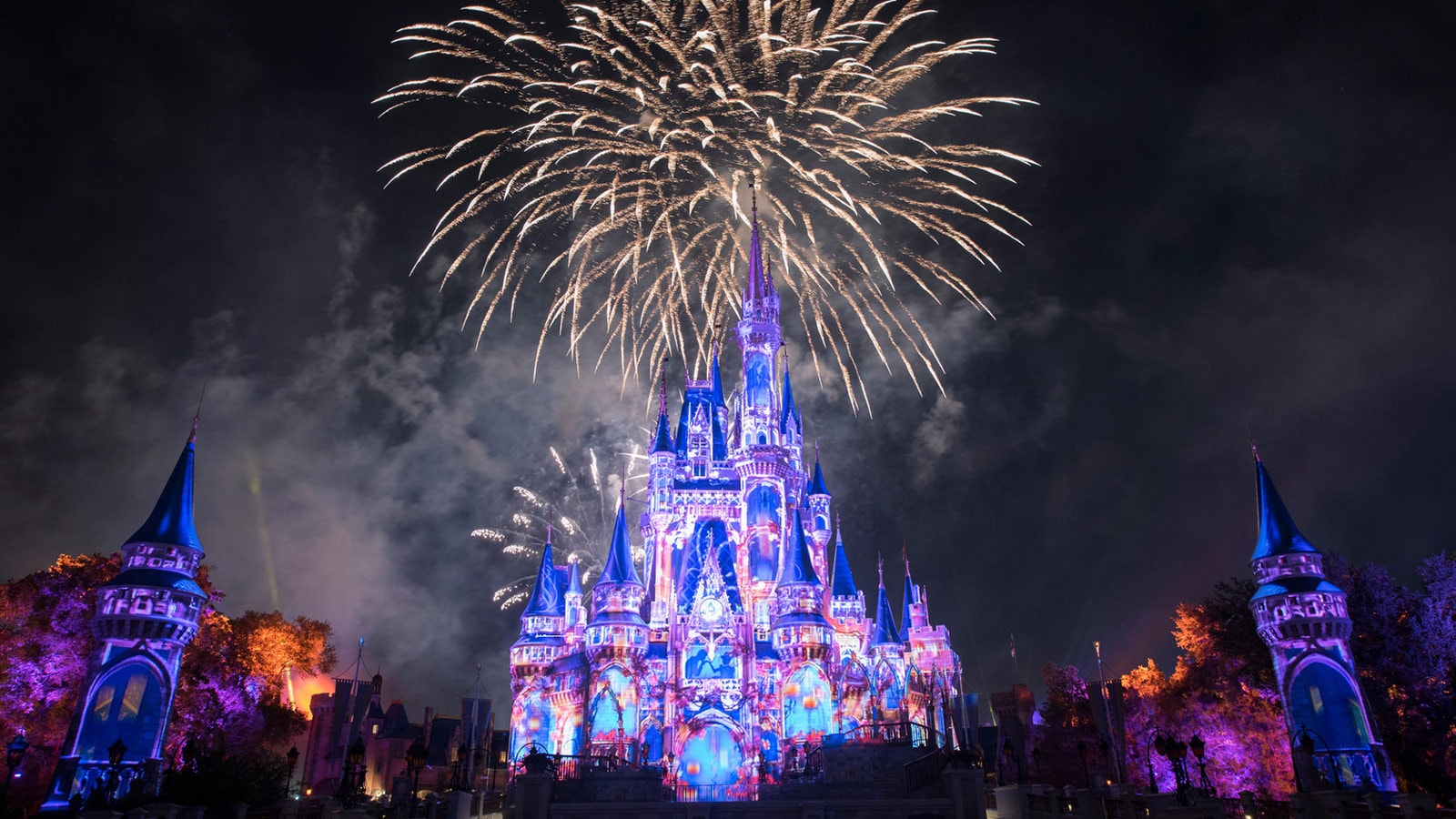 A fireworks display over Cinderella Castle at Magic Kingdom Park in Florida