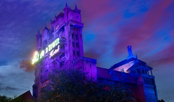 Disney's Hollywood Studios The Twilight Zone Tower of Terror in Disney's Hollywood Studios lit up at night