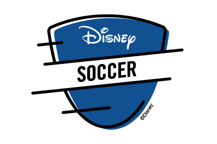 A shield shaped logo that reads Disney Soccer
