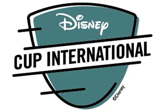 An icon of a cup with a soccer ball with mouse ears with the words Disney Cup International